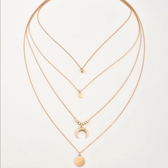 3/$30 Gold Moon Pendant Layered Necklace - Picture 6 of 10